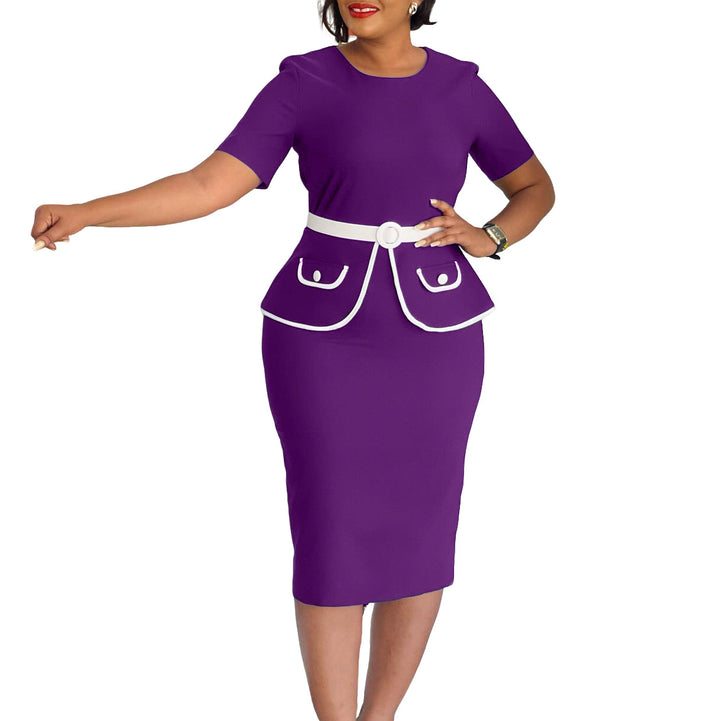 Women Elegant fitted dress with sparkling pocket application and wide belt Lune London