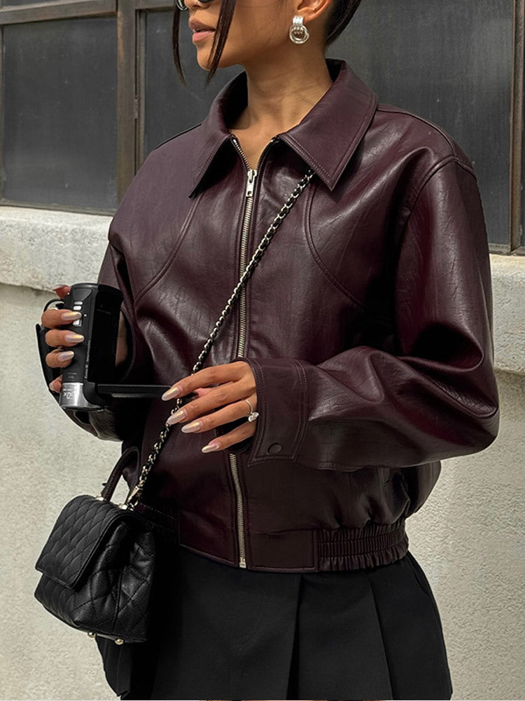 Faux leather jacket for women with trendy oversized fit and elastic waist Lune London