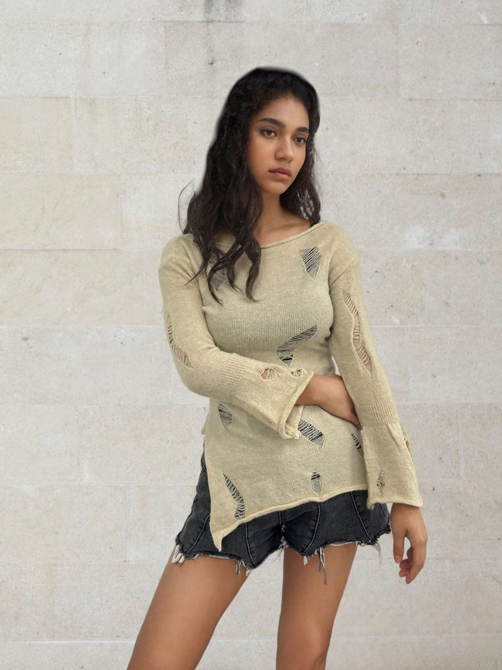 Pull en tricot côtelé urbain pour femmes avec détails usés Chic & Stil