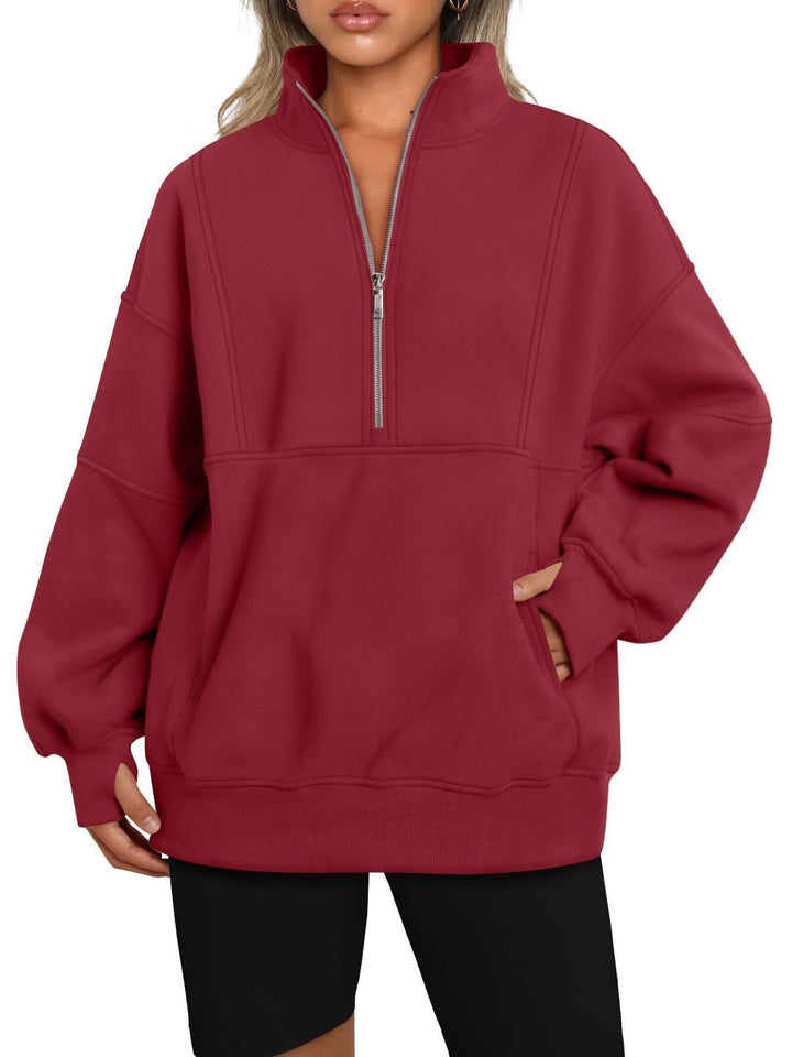 Sporty hoodie top for women with high collar and zip Lune London