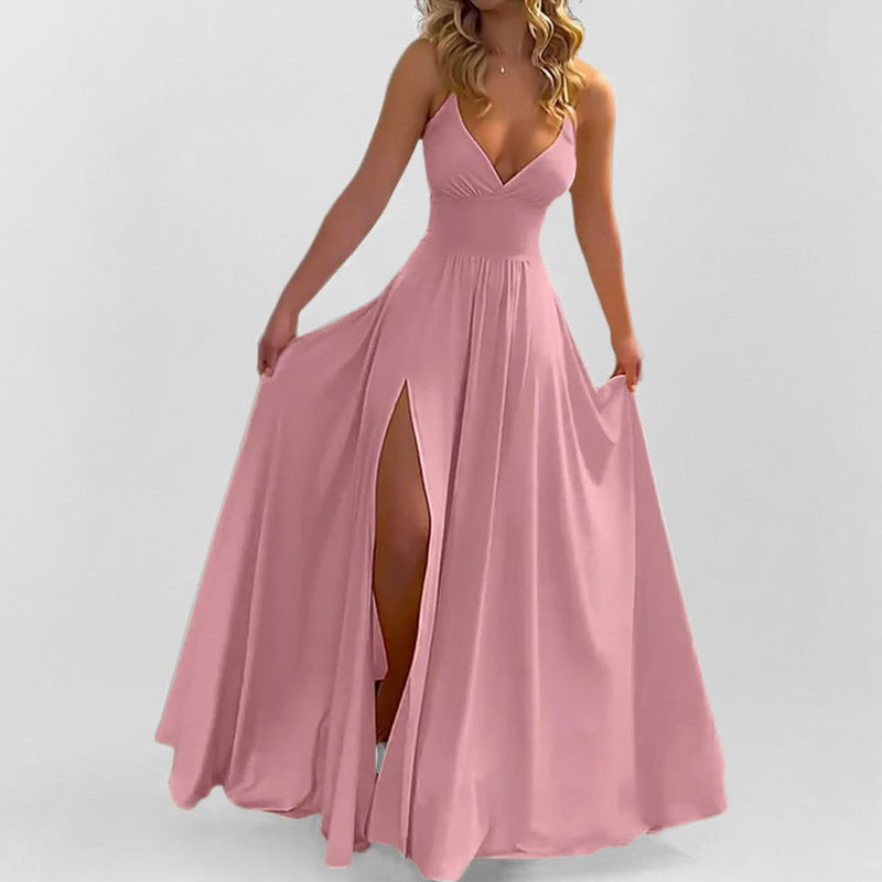 Robe maxi fluide pour femmes avec décolleté en V profond et fente haute Chic & Stil