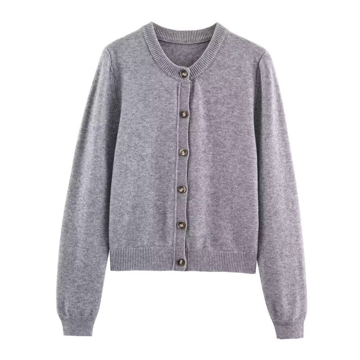 Women Elegant Knit Jacket with Button Closure and Round Collar Lune London