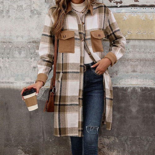 Flannel plaid jacket for women with patch pockets and button closure Lune London