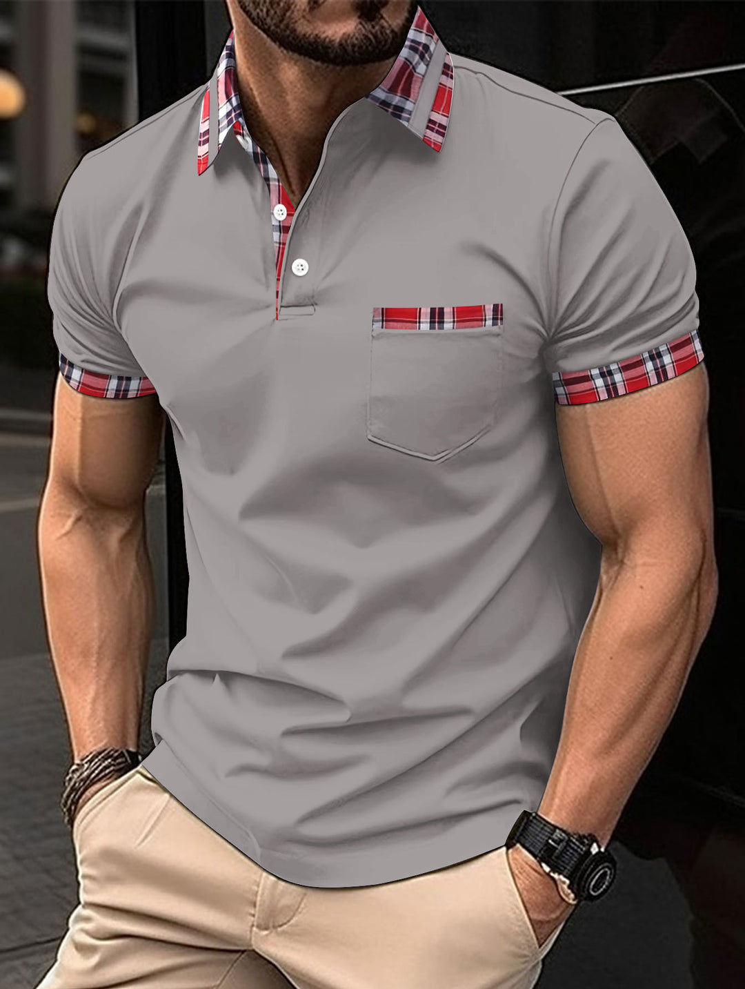 Men's Casual Short Sleeve Polo with Distinctive Checkered Details Lune London