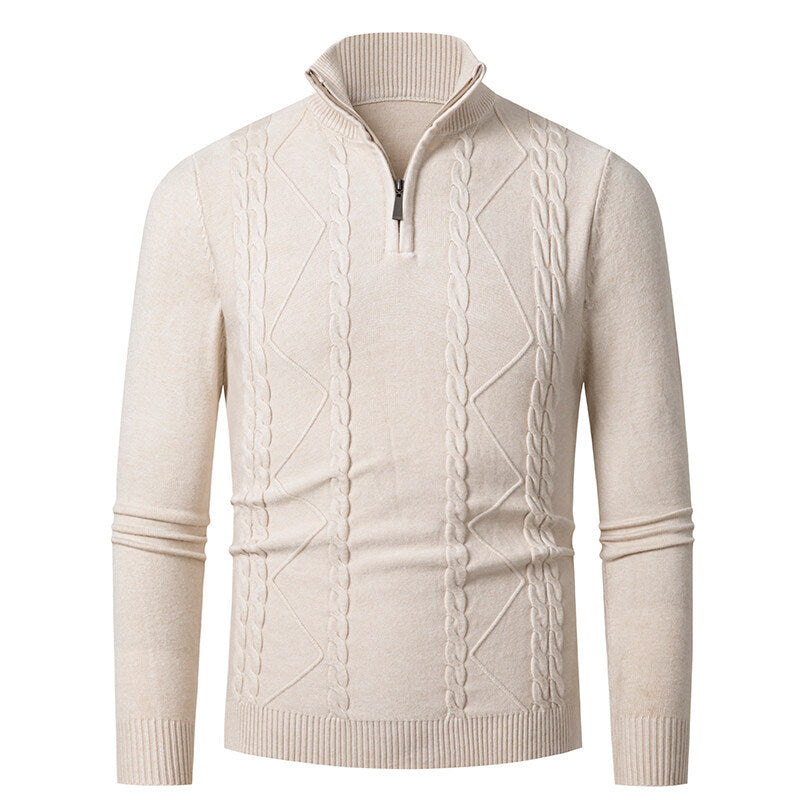 Knitted pullover for men with high collar and cable pattern Lune London