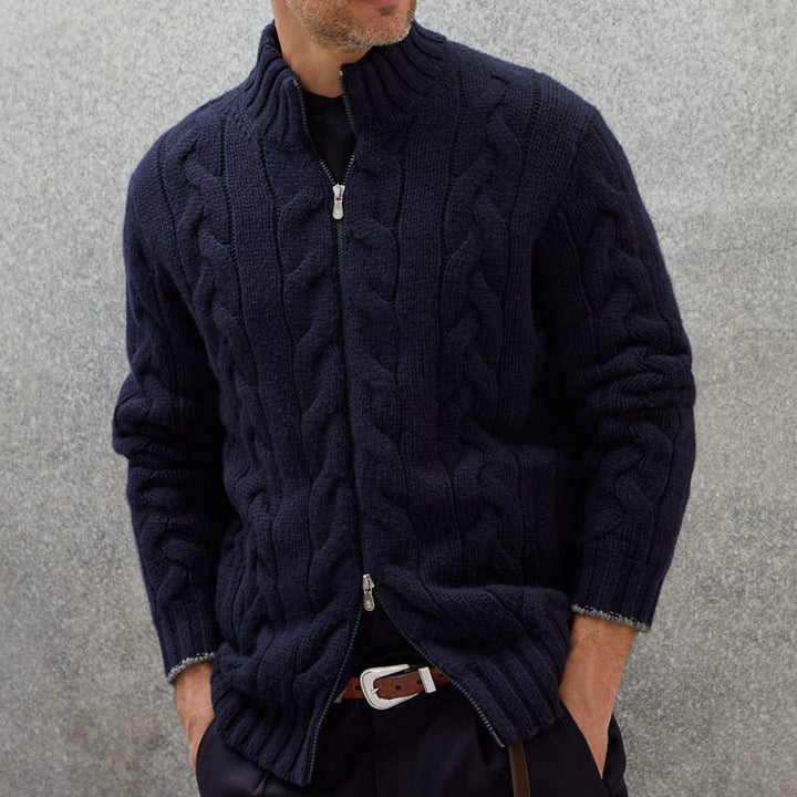 Men's knit jacket with a decorative braid design and a high collar Lune London