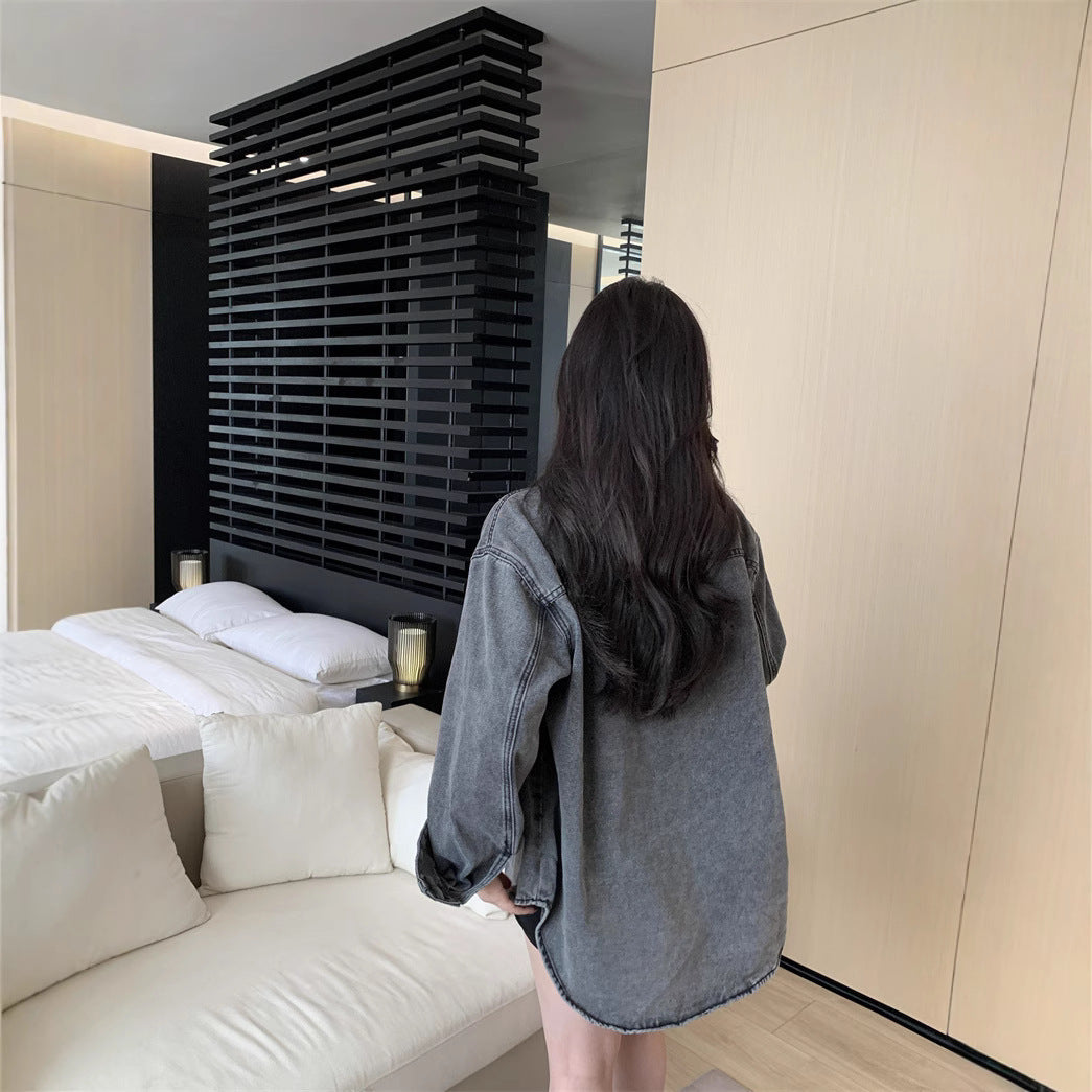 Chemise Veste en Jean Décontractée Femme avec Grandes Poches Plaquées Chic & Stil