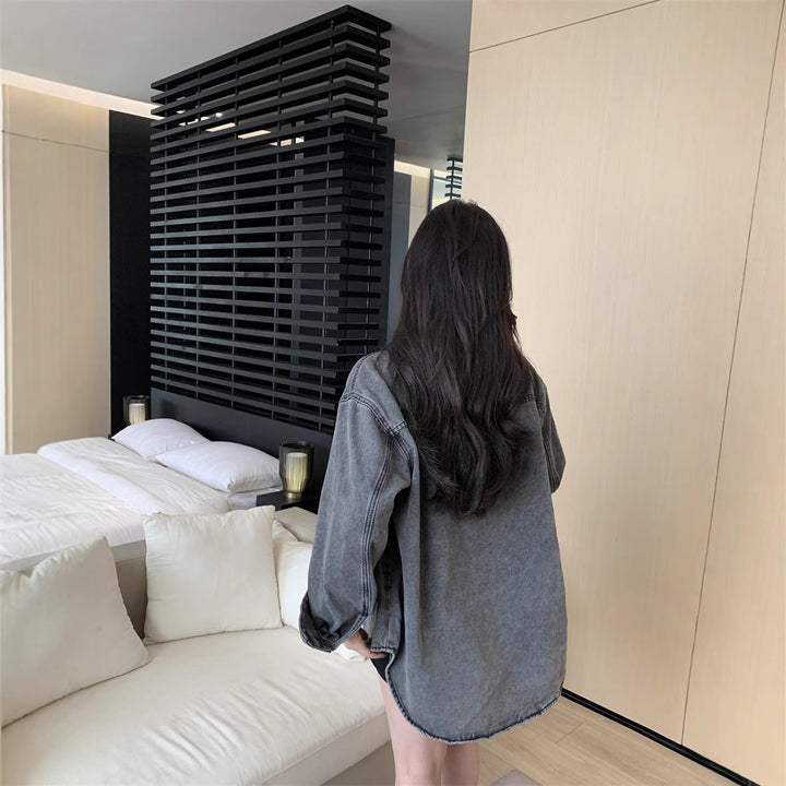 Chemise Veste en Jean Décontractée Femme avec Grandes Poches Plaquées Chic & Stil