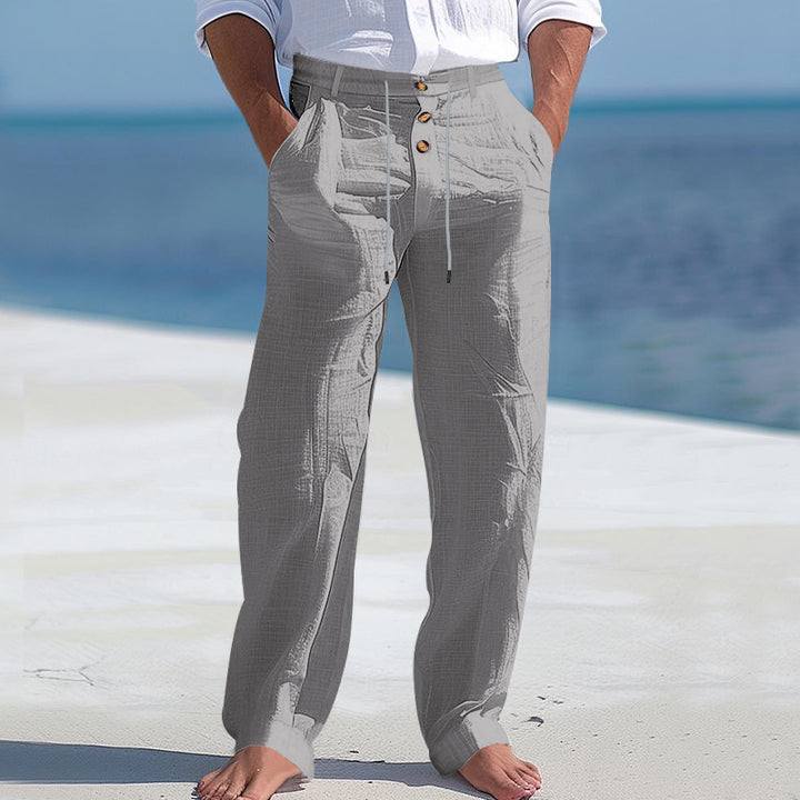 Comfortable beach pants for men with elastic waistband and button closure Lune London