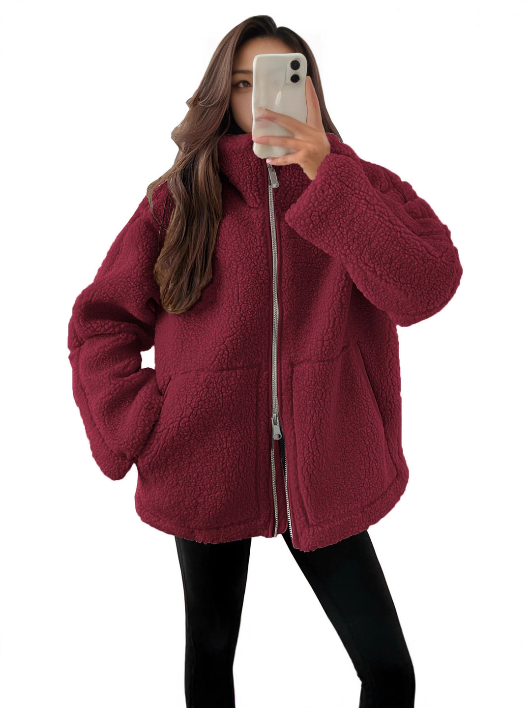 Cozy fleece jacket for women with high collar and practical pockets Lune London