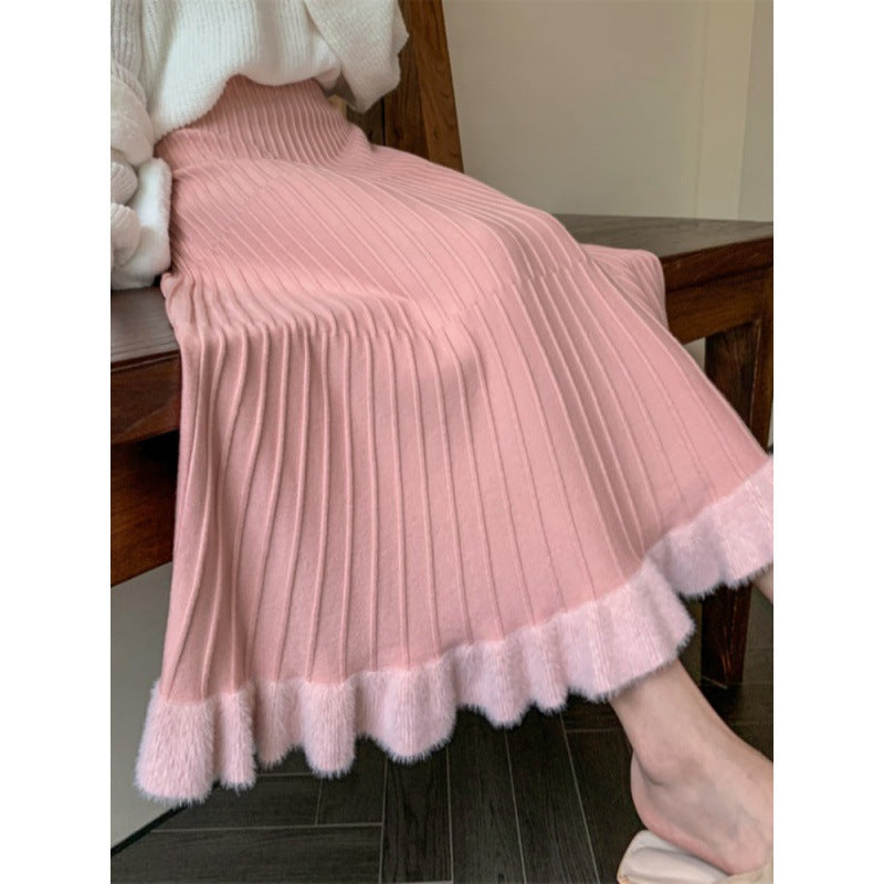 Jupe midi plissée pour femmes avec ourlet volumineux et ceinture élastique Chic & Stil