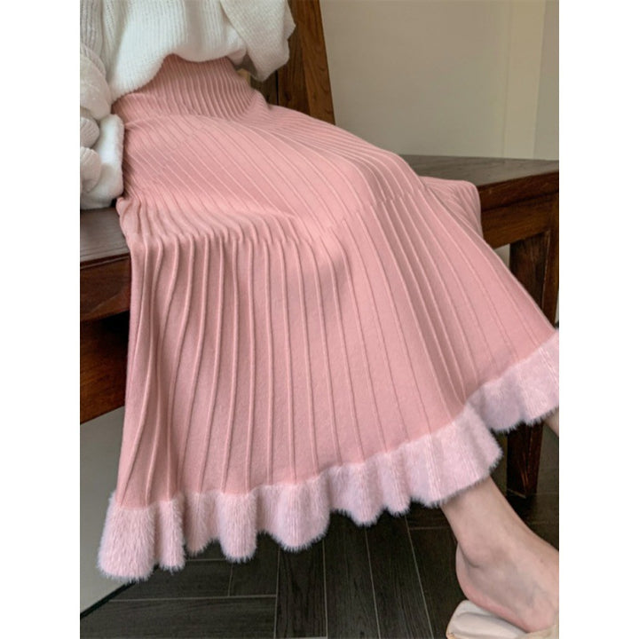 Jupe midi plissée pour femmes avec ourlet volumineux et ceinture élastique Chic & Stil