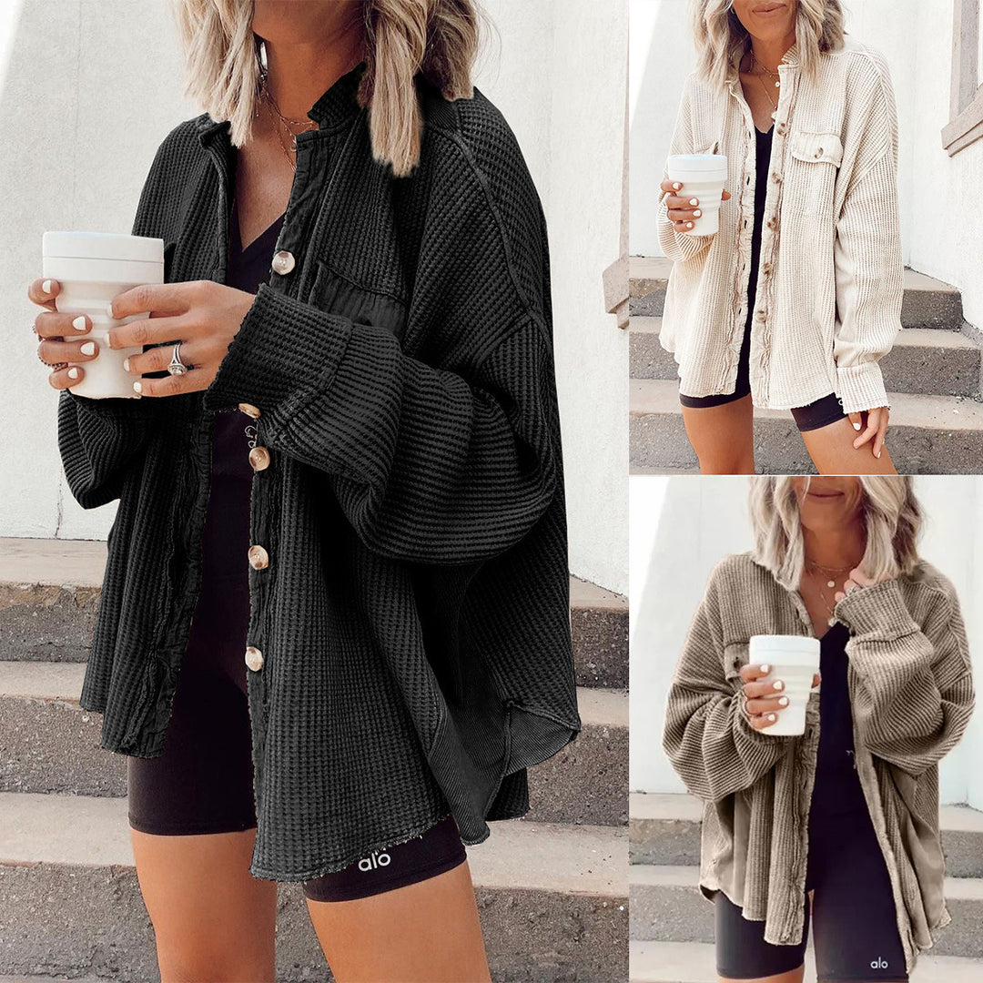Lady Oversized Waffle Shirt Jacket with button placket and practical pockets Lune London