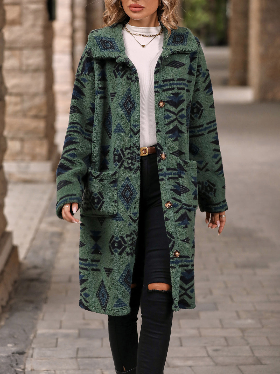 Lune London women's teddy jacket with a unique geometric pattern
