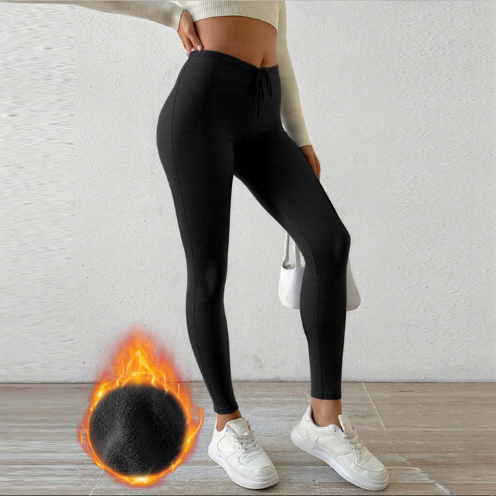 Women's Fleece-lined Leggings with High Waist and Drawstring Lune London