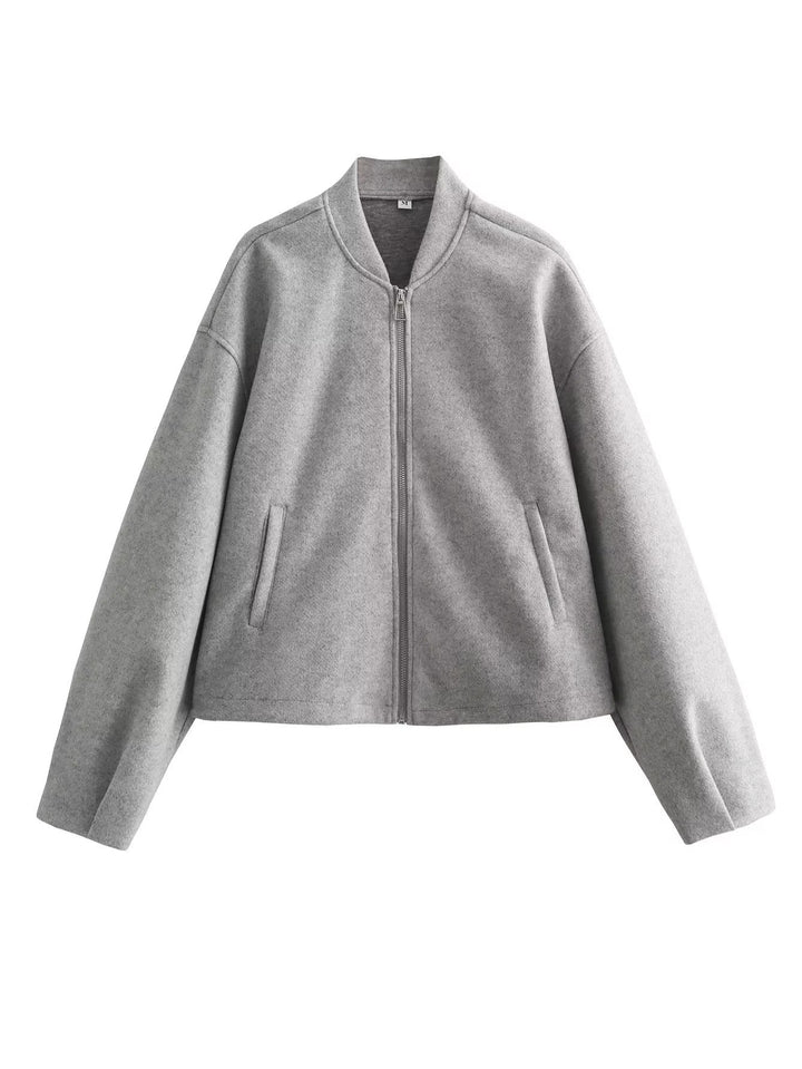 Casual transition jacket for women with high collar and asymmetrical cut Lune London