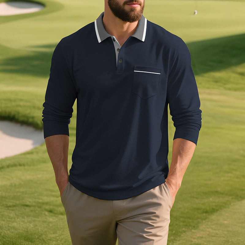 Men's long sleeve polo shirt in breathable fabric with modern collar Lune London