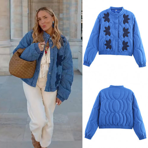 Ladies quilted jacket with floral appliqués and elastic cuffs Lune London