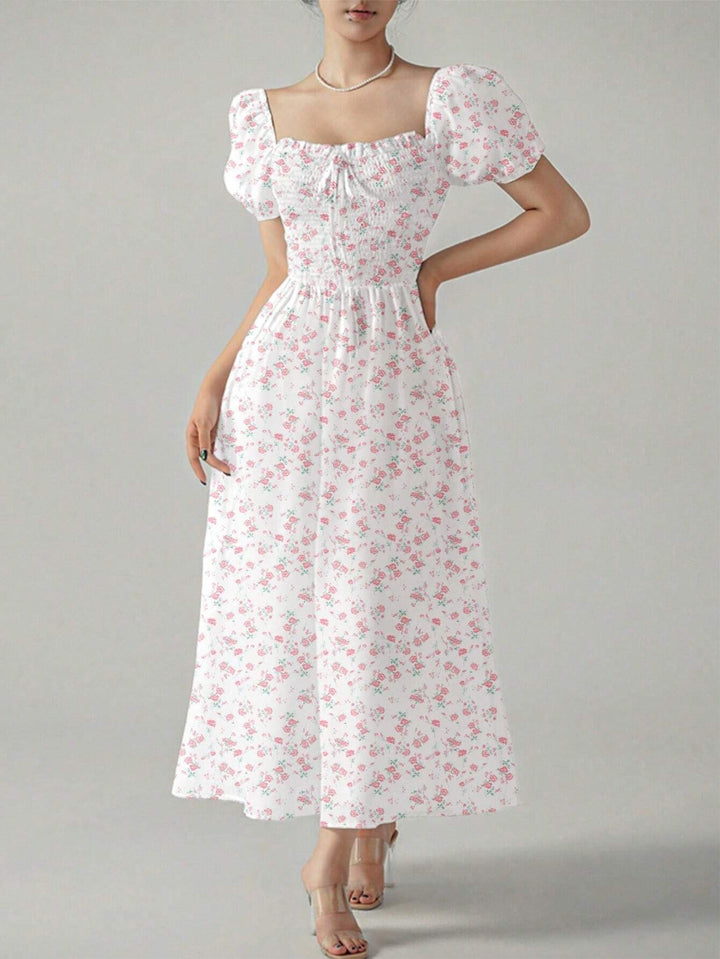 Ladies Flowers Puff Sleeves Maxi Dress Lune London