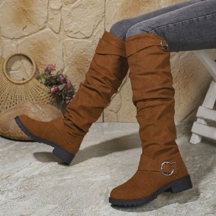 Over-the-knee boots for women in soft suede with decorative buckle detail Lune London