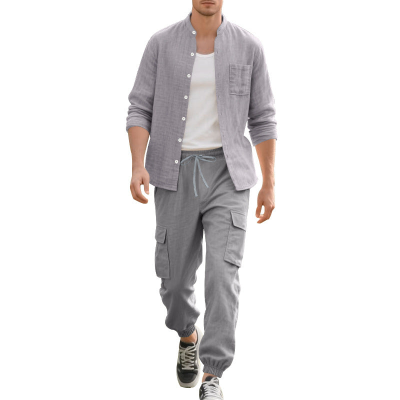 Comfortable Men's Cargo Shorts and Casual Long Sleeve Shirt Lune London