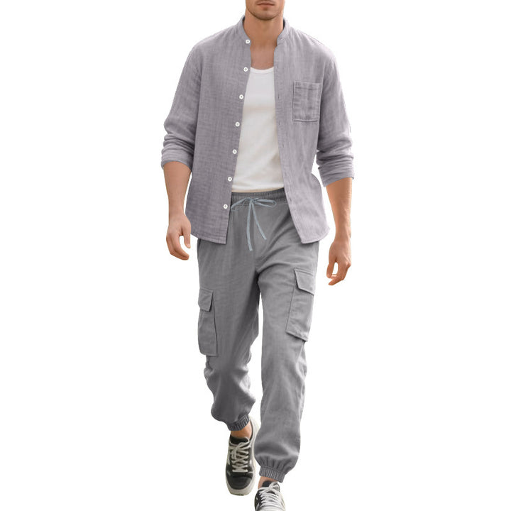 Comfortable Men's Cargo Shorts and Casual Long Sleeve Shirt Lune London