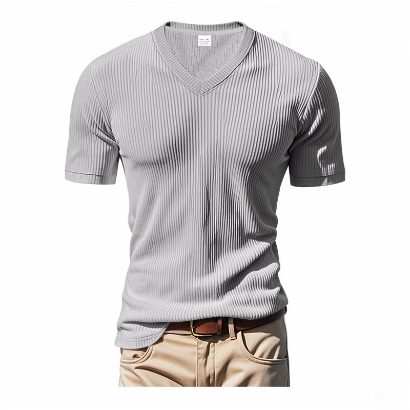 Modern V-neck T-shirt for men in textured material Lune London