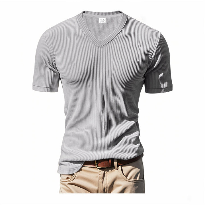 Modern V-neck T-shirt for men in textured material Lune London