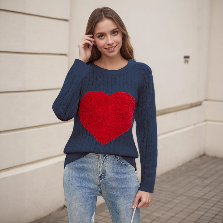 Pull en tricot pour femme avec appliqué en cœur et structure de point aérienne Chic & Stil