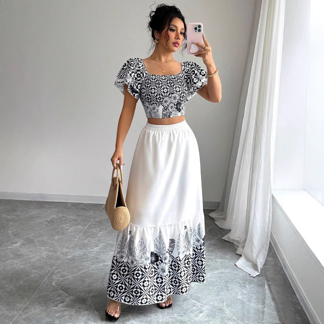 Boho print crop top and maxi skirt set Lune London for women