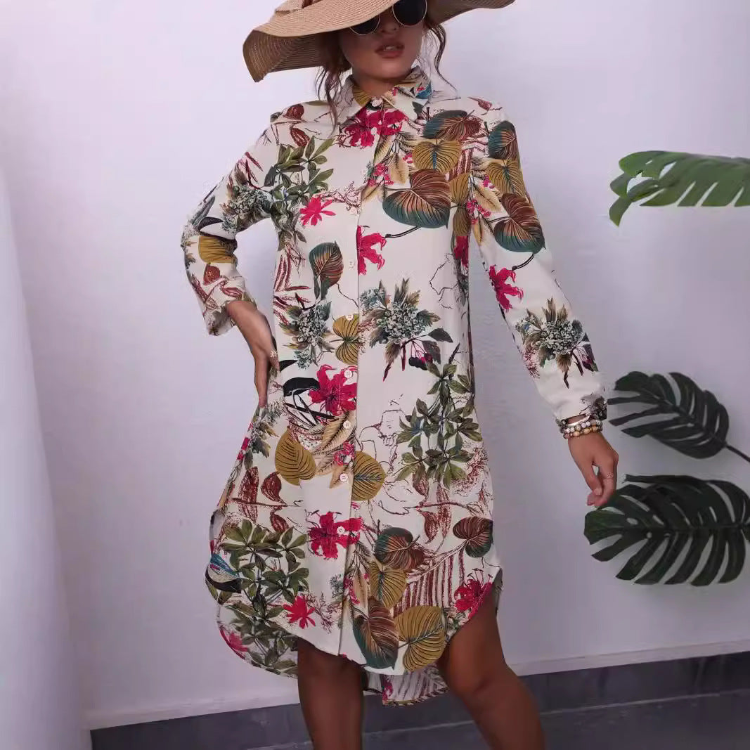 Shirt dress for women with exotic floral pattern Lune London