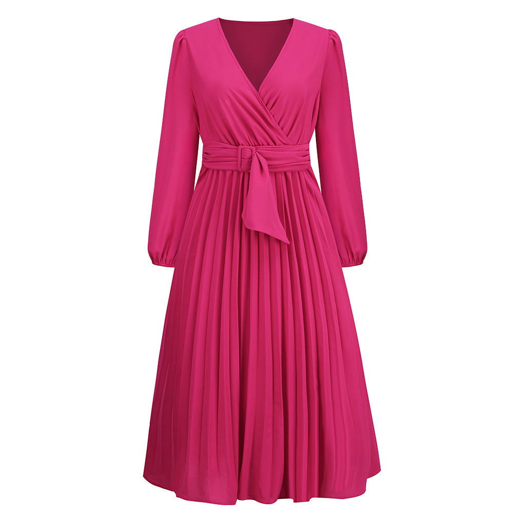 Women Elegant wrap dress with decorative pleats and belt at the waist Lune London