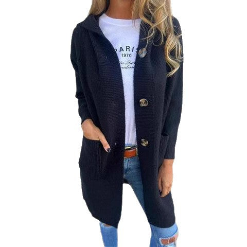 Women’s knit jacket with hood and decorative buttons Lune London