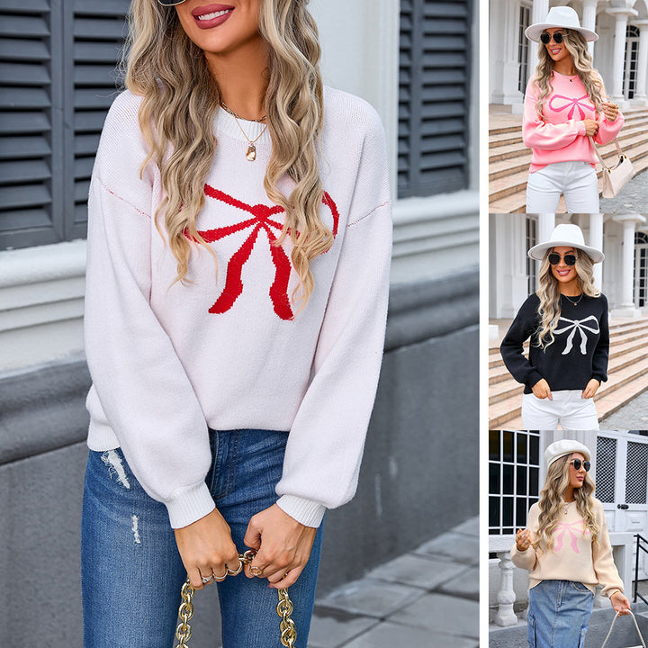 Pull surdimensionné pour femmes avec motif de nœud ludique Chic & Stil