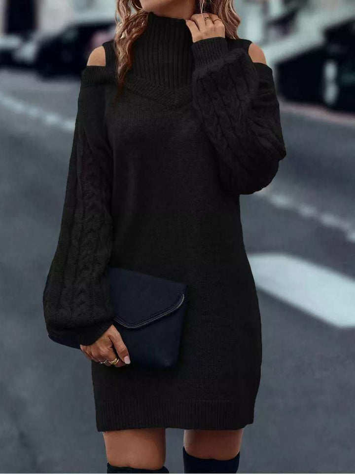 Knit dress for women with off-shoulder design and complex twisted pattern structure Lune Londonl