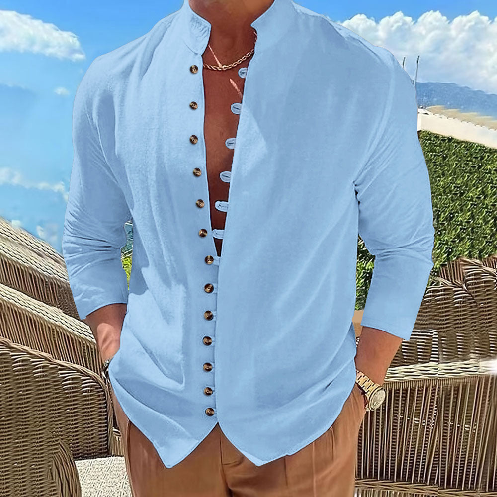 Shirt for men with Chinese collar and decorative buttonhole Lune London