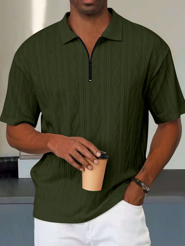 Men's polo with structured zip collar and short sleeves Lune London