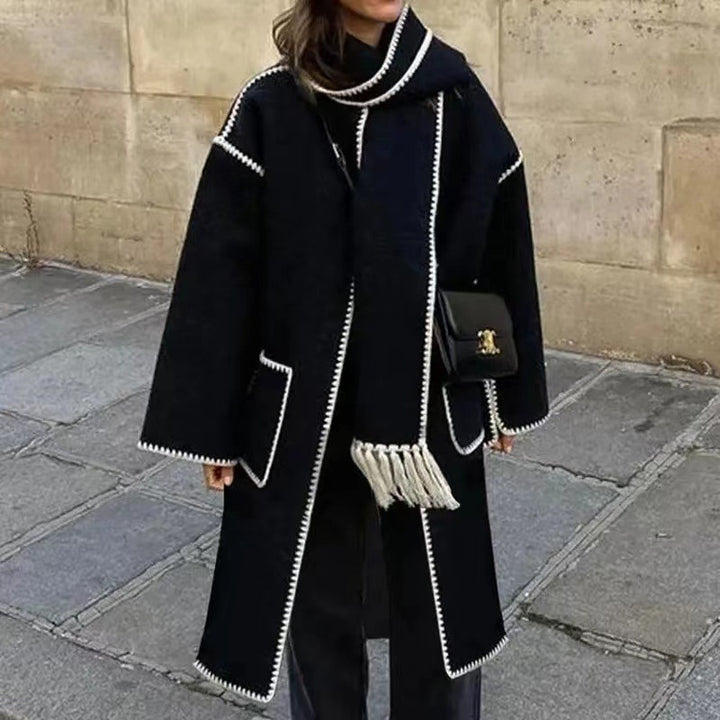 Oversized coat for ladies with fringes and decorative collar Lune London