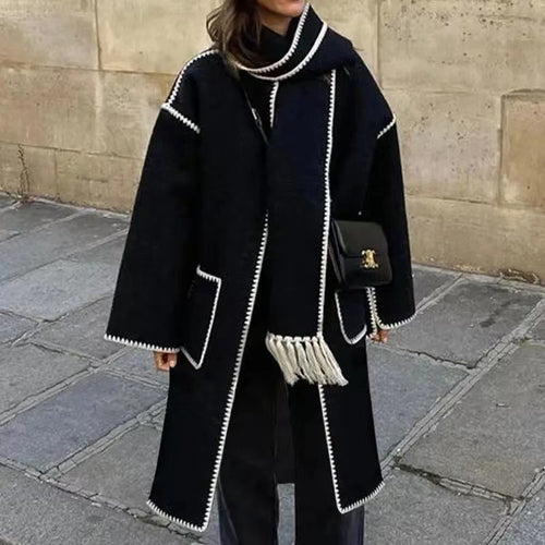 Oversized coat for ladies with fringes and decorative collar Lune London