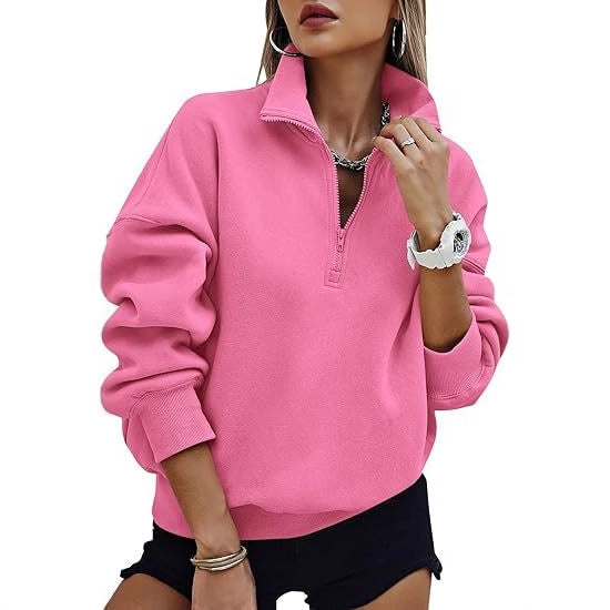 Hooded sweatshirt for women with short zip and offset shoulders Lune London