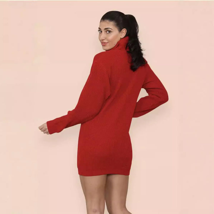 Knit dress for women with high collar and textured material Lune London