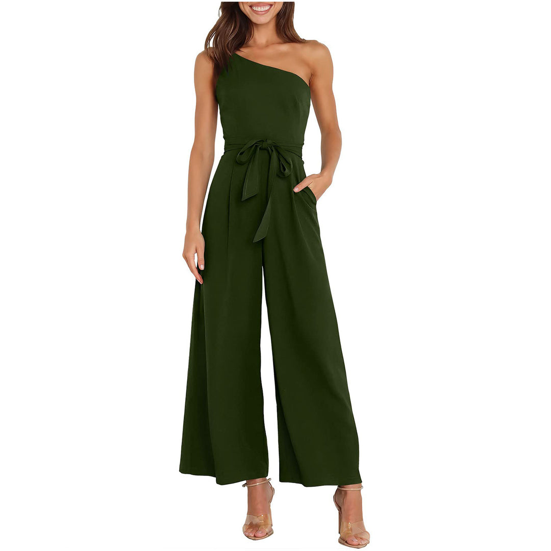 Ladies Elegant Jumpsuit with asymmetrical design and waist belt Lune London