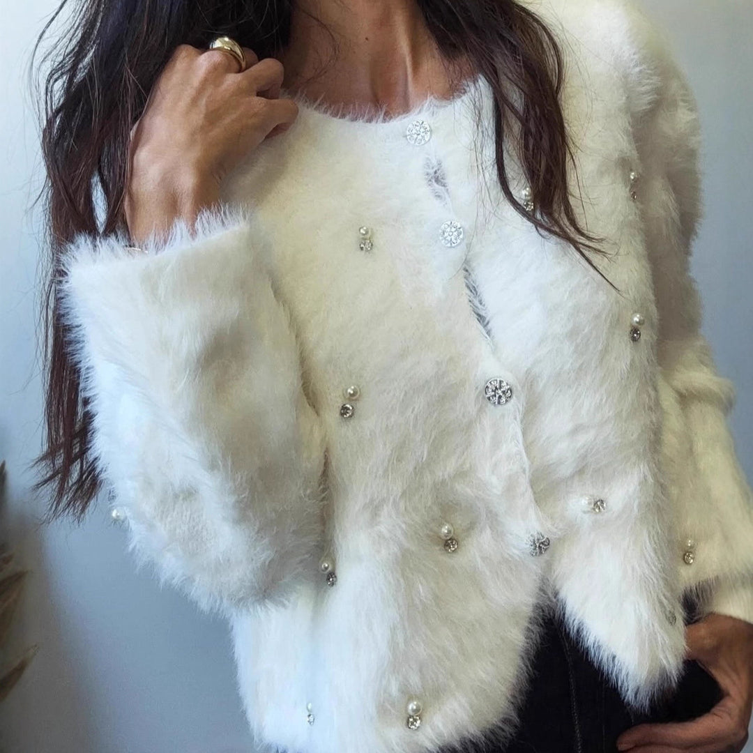 Women luxurious fleece jacket with decorative appliqués Lune London