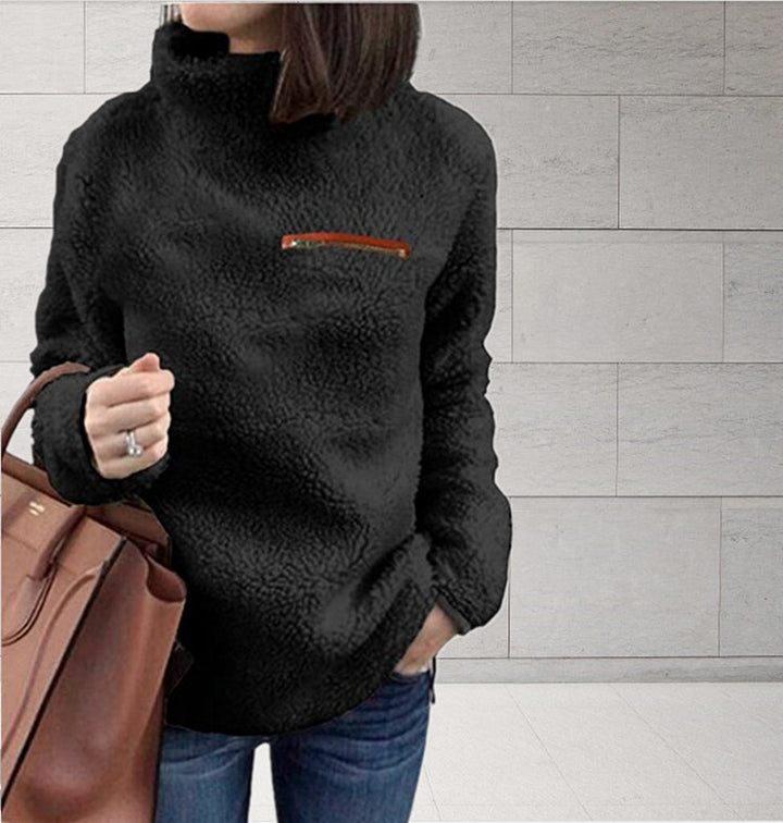 Fleece pullover for women with high collar and feminine cut Lune London