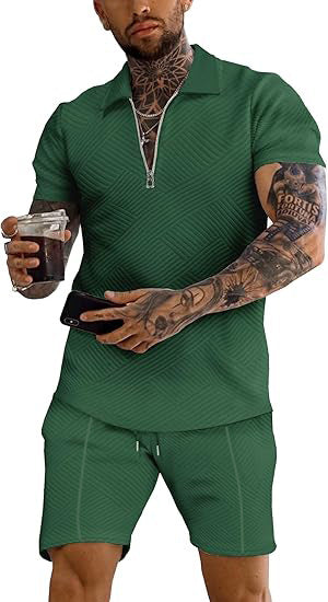 Men's trendy short-sleeve top with textured design and matching shorts Lune London
