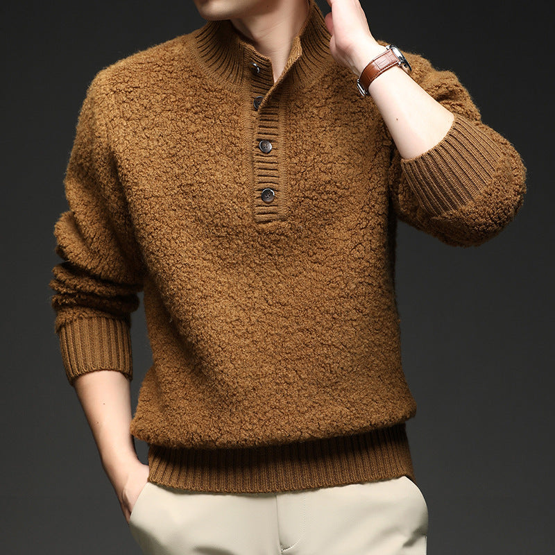 Men's sweater with textured surface and practical button closure Lune London
