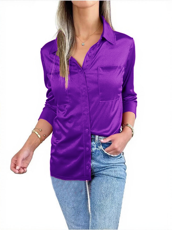 Blouse en satin élégante pour femme avec détails de boutons classiques et poche poitrine Chic & Stil
