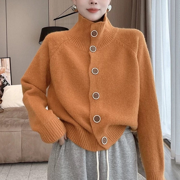Lady cozy high collar cardigan with button details Lune London