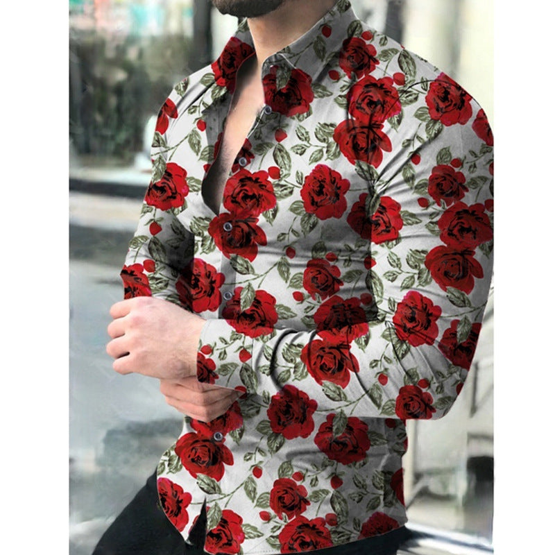 Men's long sleeve shirt with chic butterfly floral design