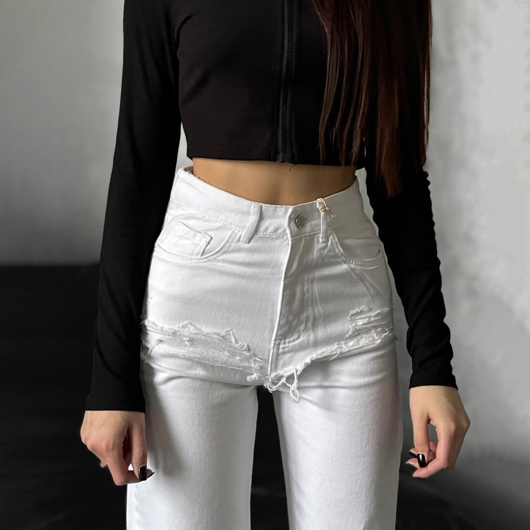 High-waisted women's jeans with wide legs and tie belt Lune London